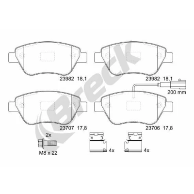 Billede af BRECK 23979 00 701 10 Bremseklodser Inkl. slidadvarselskontakt, med indbygget slidsensor tilbehør FIAT: 500 Hatchback, Grande Punto Hatchback