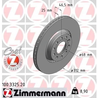 Billede af ZIMMERMANN Bremseskive VOLKSWAGEN: Passat B5 GP Variant, Sedan, SKODA: Superb I Sedan COAT Z 100.3325.20 4B0615301C Bremseskiver