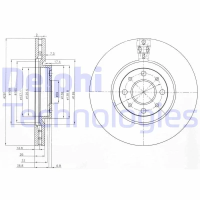 Billede af DELPHI BG3699 Bremseskiver 281 26 4 ventileret olieret ubehandlet uden hjullejer, ABS sensorring ALFA ROMEO: MiTo, FIAT: BRAVO 2, Stilo Hatchback