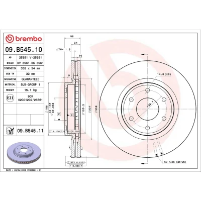 Billede af BREMBO COATED DISC LINE 09.B545.11 Bremseskiver 358 34 6 indvendigt ventileret coatet