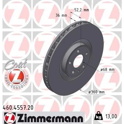 Billede af ZIMMERMANN Bremseskive PORSCHE: Macan 36mm 6/5 5 hul 112mm indvendigt ventileret coatet højkarboniseret 460.4557.20 95B615301AA Bremseskiver
