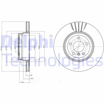 Billede af DELPHI BG9064 Bremseskiver 345 24 5 ventileret olieret ubehandlet uden hjullejer, ABS sensorring BMW: X5, X6