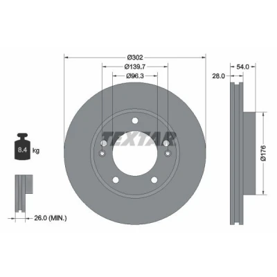 Billede af TEXTAR PRO 92147303 Bremseskiver 302 28 05/07 139,7 indvendigt ventileret coatet uden hjulbolte, hjulnav KIA: SORENTO 1