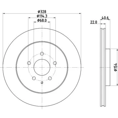 Billede af HELLA Bremseskive 22mm 05/06 114,3mm indvendigt ventileret coatet 8DD 355 135 281 K20F26251 Bremseskiver, Skivebremser