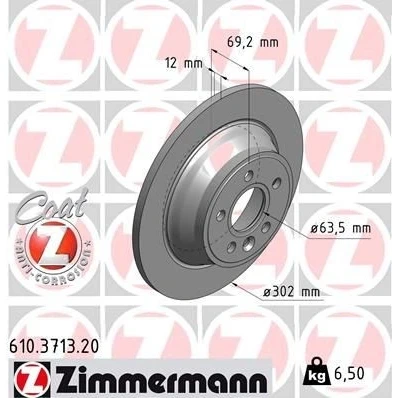 Billede af ZIMMERMANN COAT Z 610.3713.20 Bremseskiver 302 12 6/5 5 108 fuldstændigt coatet VOLVO: V70 3, S80 II, XC70 II Stationcar
