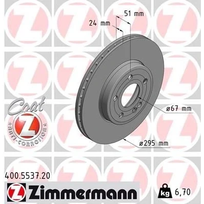 Billede af ZIMMERMANN 400.5537.20 Bremseskiver 295 24 6/5 5 112 indvendigt ventileret coatet højkarboniseret MERCEDES BENZ: A klasse, B CLA Coupe