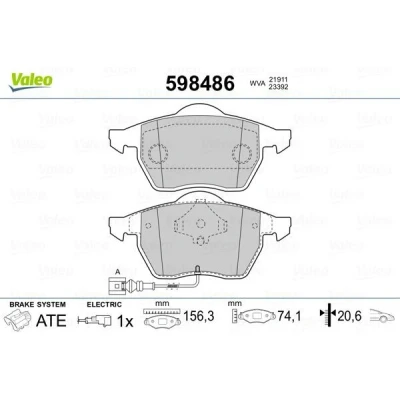 Billede af VALEO 598486 Bremseklodser foraksel Inkl. slidadvarselskontakt uden anti knirke plade VOLKSWAGEN: GOLF 4, Polo IV Hatchback, 3, AUDI: TT Coupe