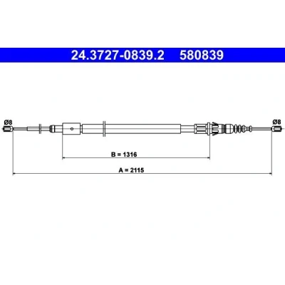 Billede af ATE 24.3727 0839.2 Håndbremsekabel 2115 PEUGEOT: 307 SW, Stationcar, CITROËN: C4 I Hatchback
