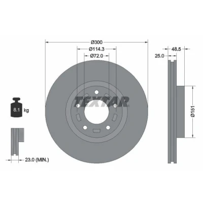 Billede af TEXTAR PRO 92130403 Bremseskiver 300 25 05/05 114,3 indvendigt ventileret coatet uden hjulbolte, hjulnav MAZDA: 5, 3 Hatchback, Sedan