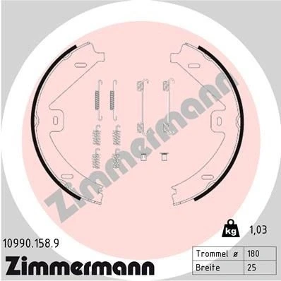 Billede af ZIMMERMANN 10990.158.9 Håndbremseklodser Billede svarer til leveringsomfang, med fjeder MERCEDES BENZ: E klasse T modell, Sedan, GLK