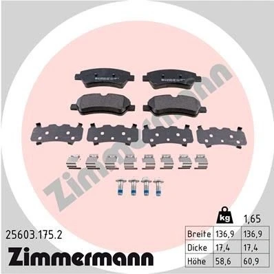 Billede af ZIMMERMANN 25603.175.2 Bremseklodser med skruer Billede svarer til leveringsomfang, fjeder FORD: Transit Custom V362 Van, Tourneo Bus