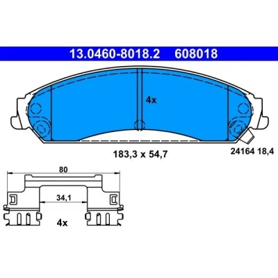 Billede af ATE 13.0460 8018.2 Bremseklodser med akustisk advarsel for slid tilbehør CHRYSLER: 300C Touring, Sedan