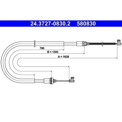 Billede af ATE 24.3727 0830.2 Håndbremsekabel 1638 PEUGEOT: 206 Hatchback, 207 SW, Hatchback