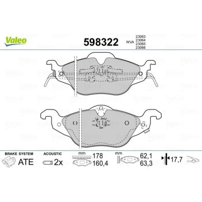 Billede af VALEO 598322 Bremseklodser foraksel Inkl. slidadvarselskontakt uden anti knirke plade OPEL: Astra G CC, Zafira A, Caravan, MAZDA: 323 F 6