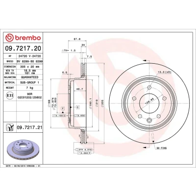 Billede af BREMBO COATED DISC LINE 09.7217.21 Bremseskiver 305 20 5 indvendigt ventileret coatet JAGUAR: XJ Sedan, XK 8 Cabriolet