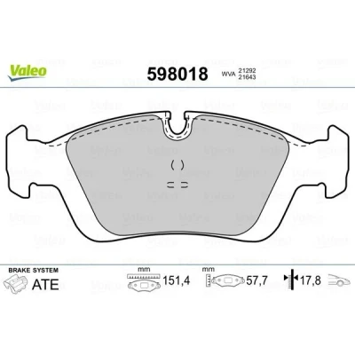Billede af VALEO 598018 Bremseklodser foraksel Ekskl. slidadvarselskontakt uden anti knirke plade BMW: 3 Sedan, Coupe, Compact