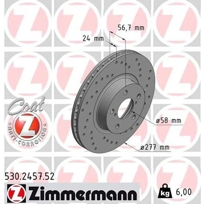 Billede af ZIMMERMANN SPORT COAT Z 530.2457.52 Bremseskiver 277 24 7/5 5 100 indvendigt ventileret, hullet coatet SUBARU: Impreza III Hatchback, Forester