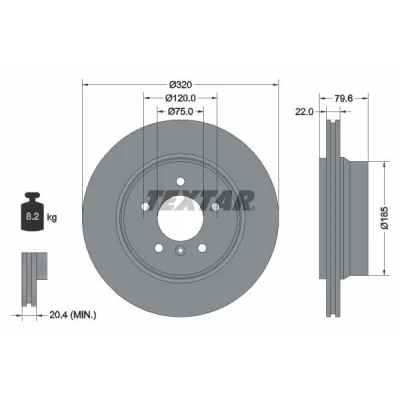 Billede af TEXTAR PRO 92141603 Bremseskiver 320 22 05/06 120 udvendig ventileret coatet uden hjulbolte, hjulnav BMW: X3