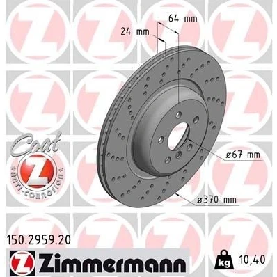 Billede af ZIMMERMANN 150.2959.20 Bremseskiver 370 24 6/5 5 112 indvendigt ventileret, Sænket coatet højkarboniseret BMW: Sedan, Touring, 7