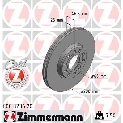 Billede af ZIMMERMANN COAT Z 600.3236.20 Bremseskiver 288 25 10/5 5 112 udvendig ventileret coatet højkarboniseret VOLKSWAGEN: Passat B5 GP Sedan