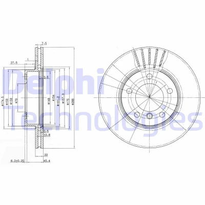 Billede af DELPHI BG2623C Bremseskiver 286 22 5 ventileret coatet ubehandlet uden hjullejer, ABS sensorring BMW: 3 Sedan, Touring, Coupe