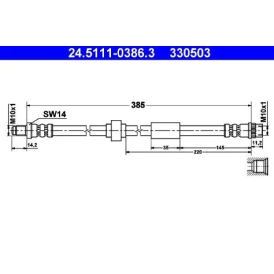 Billede af ATE 24.5111 0386.3 Bremseslange 385 M10x1 OPEL: Vivaro A Combi