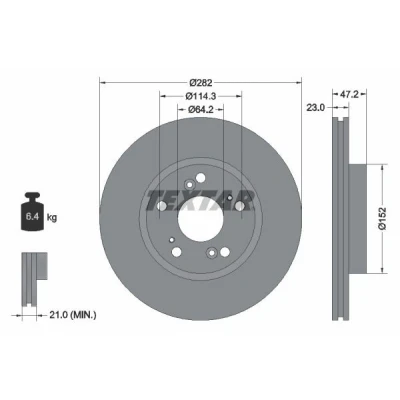 Billede af TEXTAR PRO 92144403 Bremseskiver 282 23 05/09 114,3 indvendigt ventileret coatet uden hjulbolte, hjulnav HONDA: CIVIC 8 Hatchback, FR V, Stream I