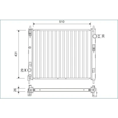Billede af VALEO 701160 Radiator Aluminium 510 421 26 uden kølemiddelregulering Loddet køleripper