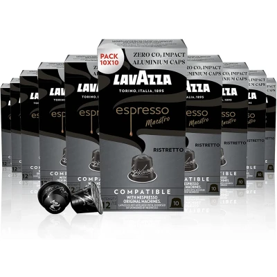 Billede af 10 x pakker Lavazza Maestro Ristretto Aluminiums kapsler til Nespresso (100 kapsler)