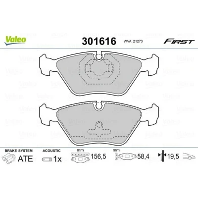 Billede af VALEO 301616 Bremseklodser FIRST foraksel Inkl. slidadvarselskontakt uden anti knirke plade VOLVO: V70 I, 850 Sedan, XC70 I Cross Country