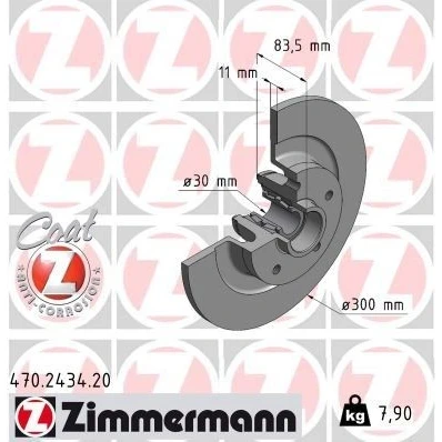 Billede af ZIMMERMANN Bremseskive RENAULT: LAGUNA 3 Grandtour, 300mm 11mm 5/5 5 hul 114mm fuldstændigt coatet 470.2434.20 402020003R,402022291R