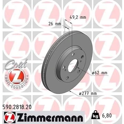 Billede af ZIMMERMANN COAT Z 590.2818.20 Bremseskiver 277 26 7/5 5 114 indvendigt ventileret coatet højkarboniseret TOYOTA: Auris Stationcar, Hatchback