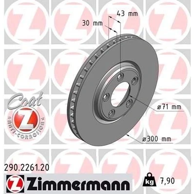Billede af ZIMMERMANN COAT Z 290.2261.20 Bremseskiver 300 30 5/5 5 108 indvendigt ventileret coatet JAGUAR: S Type