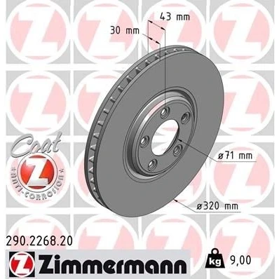 Billede af ZIMMERMANN COAT Z 290.2268.20 Bremseskiver 320 30 5/5 5 108 indvendigt ventileret coatet højkarboniseret JAGUAR: S Type
