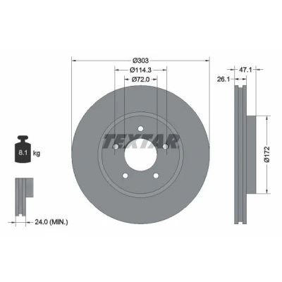 Billede af TEXTAR PRO 92197703 Bremseskiver 303 26,1 05/05 114,3 indvendigt ventileret coatet uden hjullejer, hjulbolte, hjulnav FORD: Maverick SUV