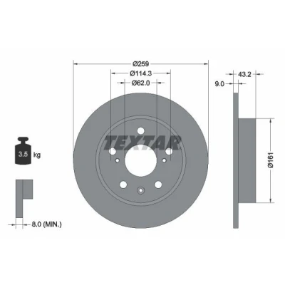 Billede af TEXTAR PRO 92268403 Bremseskiver 259 9 05/08 114,3 fuldstændigt coatet uden hjulbolte, hjulnav SUZUKI: SWIFT 4, Vitara IV SUV, SX4 II S Cross