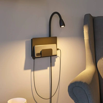 Billede af Paulmann Halina USB LED væglampe, fleksibel arm sort