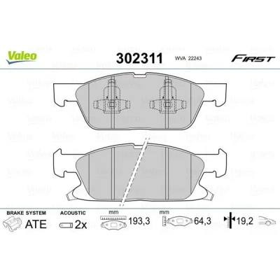 Billede af VALEO 302311 Bremseklodser foraksel Inkl. slidadvarselskontakt med anti knirke plade FORD: S Max Mk2, Galaxy Mk3 MPV