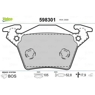 Billede af VALEO 598301 Bremseklodser bagaksel Ekskl. slidadvarselskontakt uden anti knirke plade MERCEDES BENZ: Vito Bus, Van